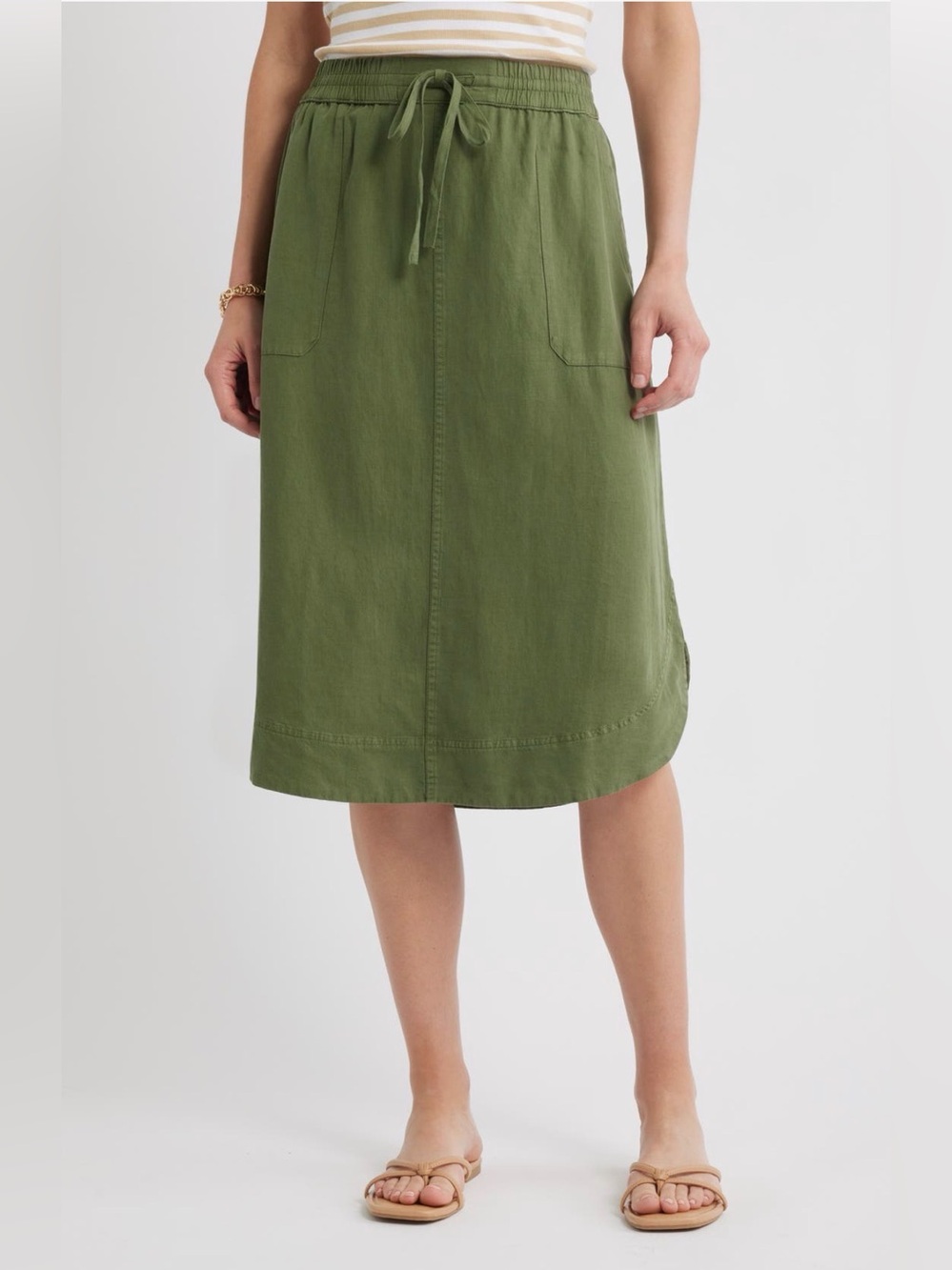 NWT Green Caslon Easy Tencel Lyocell & Linen Blend Skirt Small